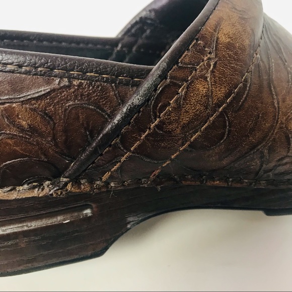 Dansko XP Clog Dark Brown Floral Tooled Leather Dark Brown Wood Shoe Size 37 (7) - Picture 11 of 14